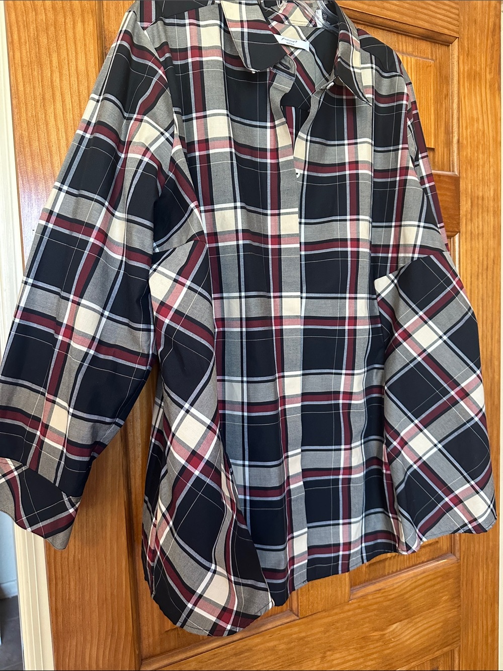 Foxcroft Wrinkle Free Black Tan White & Red Plaid Button-Down Shirt Pristine 20W - Picture 6 of 8